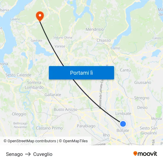 Senago to Cuveglio map
