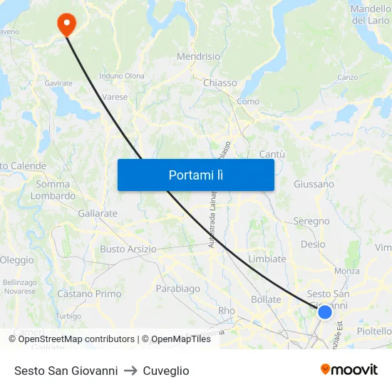 Sesto San Giovanni to Cuveglio map