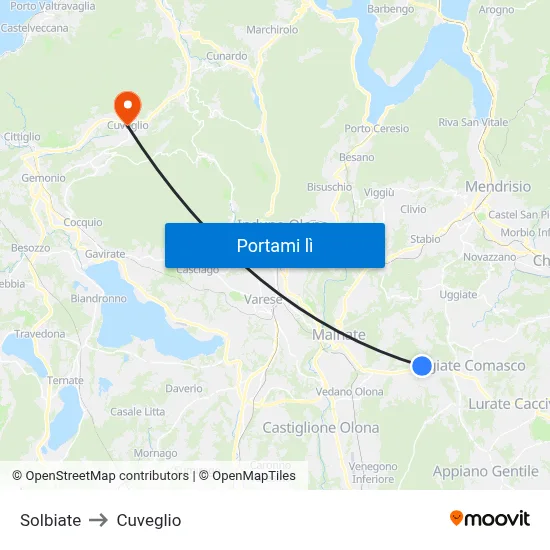 Solbiate to Cuveglio map