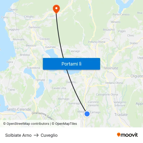 Solbiate Arno to Cuveglio map