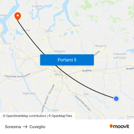Soresina to Cuveglio map