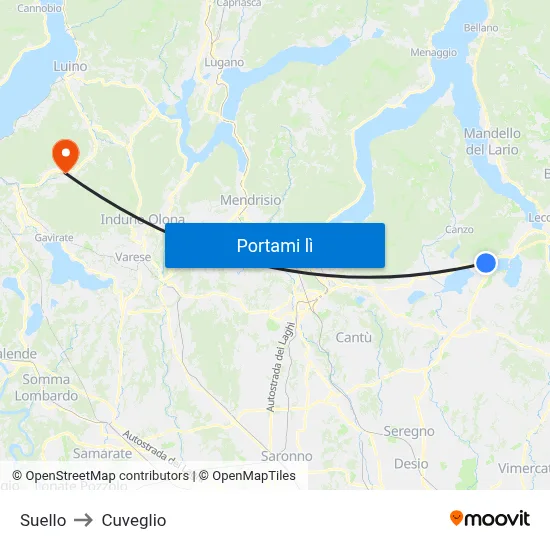 Suello to Cuveglio map