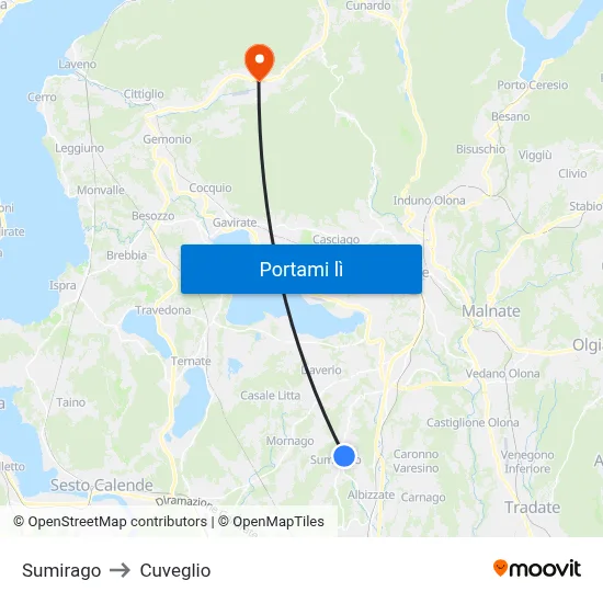 Sumirago to Cuveglio map