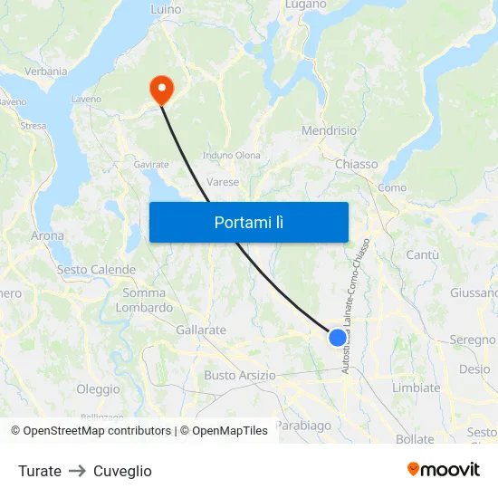 Turate to Cuveglio map