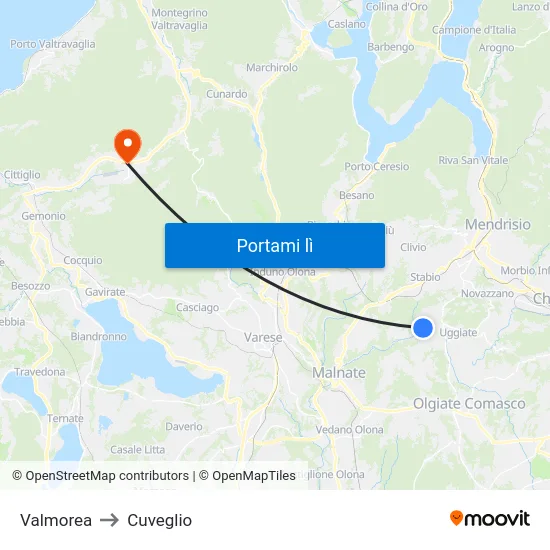Valmorea to Cuveglio map