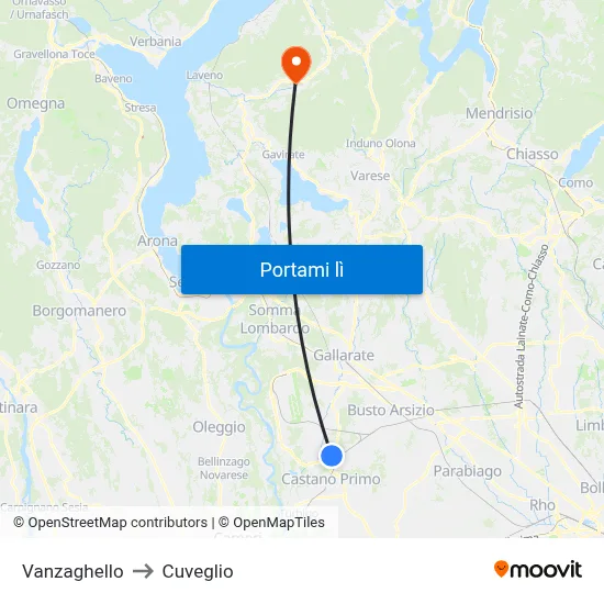 Vanzaghello to Cuveglio map