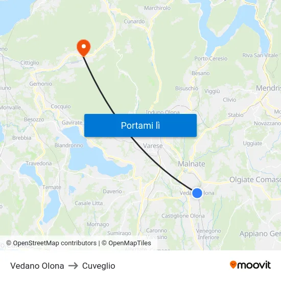 Vedano Olona to Cuveglio map