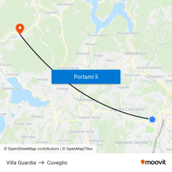 Villa Guardia to Cuveglio map
