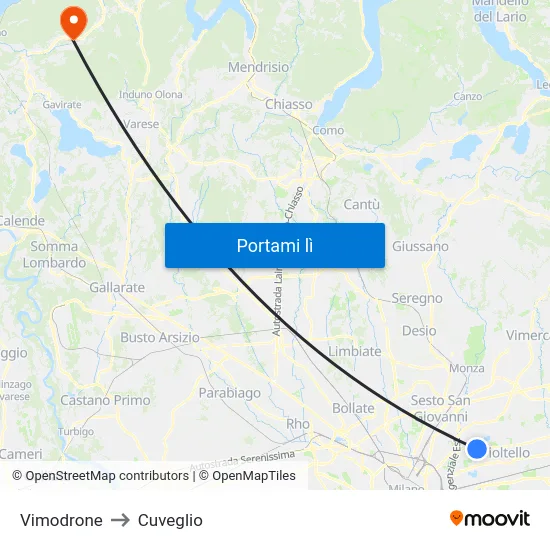 Vimodrone to Cuveglio map