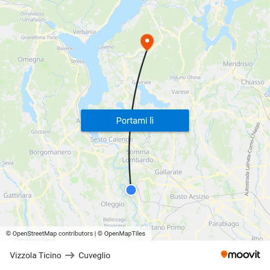 Vizzola Ticino to Cuveglio map