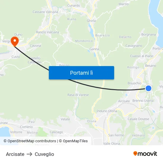 Arcisate to Cuveglio map