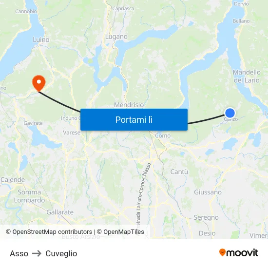 Asso to Cuveglio map