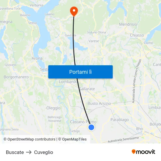 Buscate to Cuveglio map