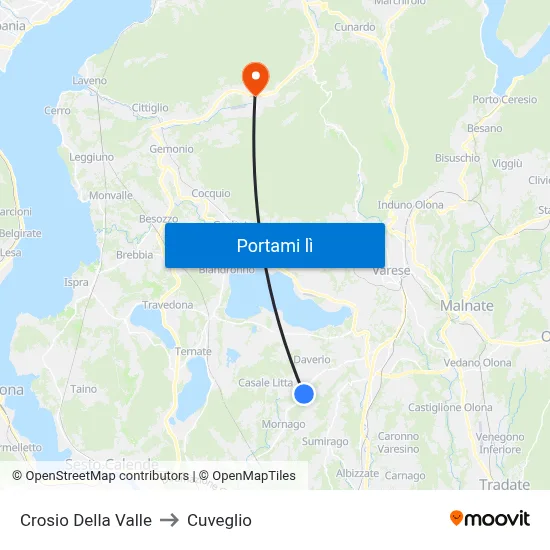 Crosio Della Valle to Cuveglio map