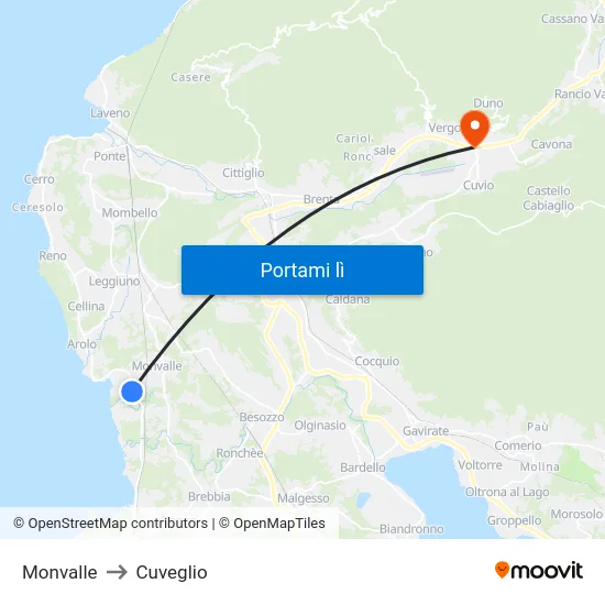 Monvalle to Cuveglio map
