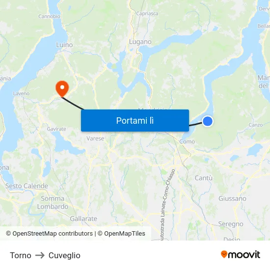 Torno to Cuveglio map
