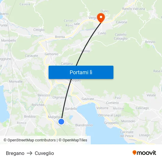 Bregano to Cuveglio map