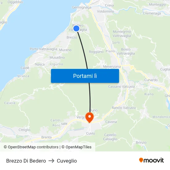 Brezzo Di Bedero to Cuveglio map