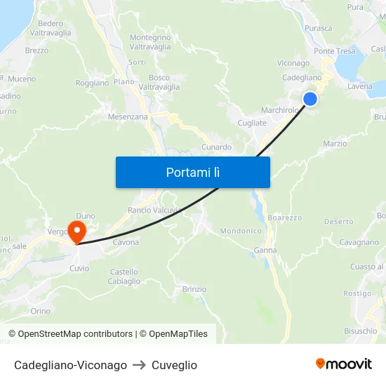 Cadegliano-Viconago to Cuveglio map