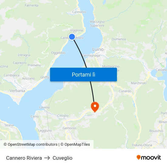 Cannero Riviera to Cuveglio map