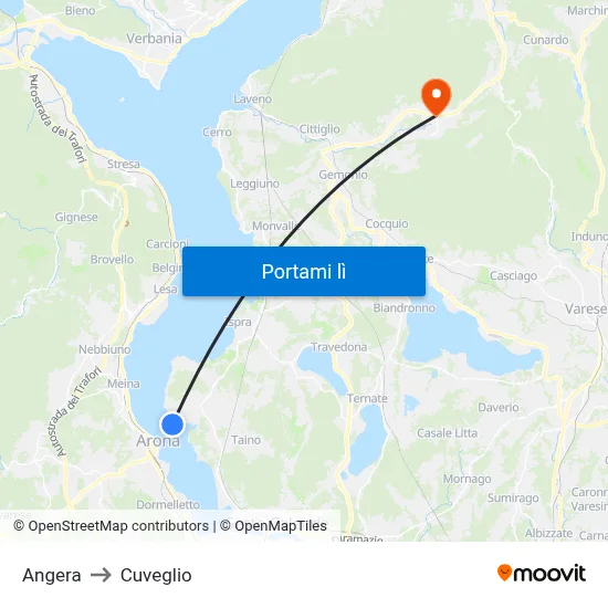 Angera to Cuveglio map