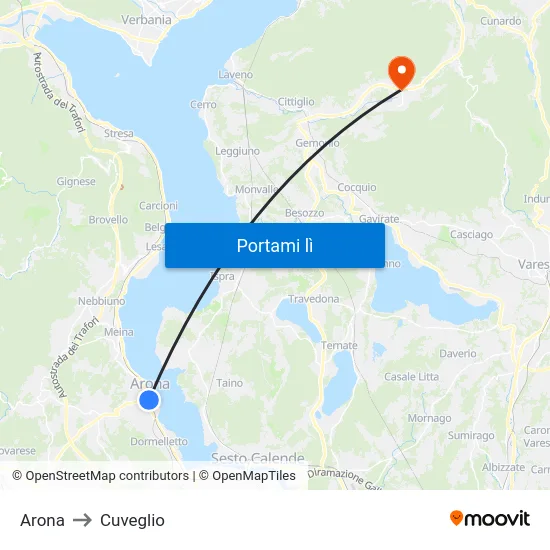 Arona to Cuveglio map