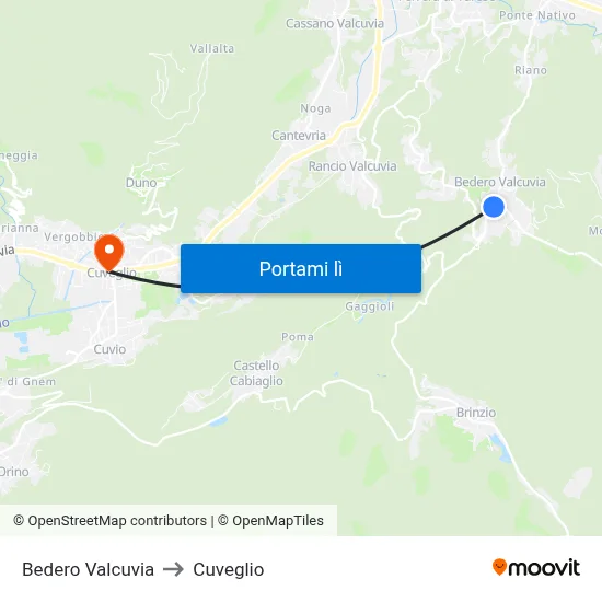 Bedero Valcuvia to Cuveglio map