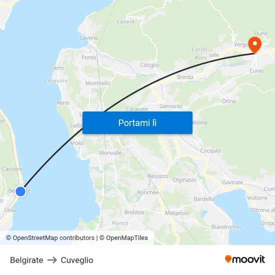 Belgirate to Cuveglio map