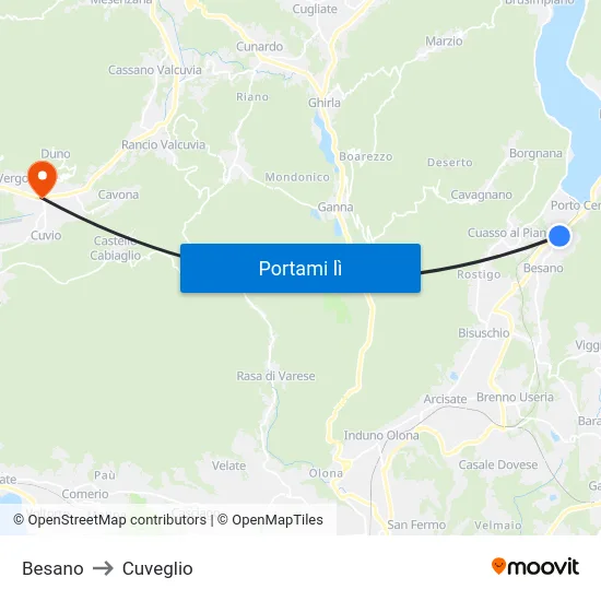 Besano to Cuveglio map