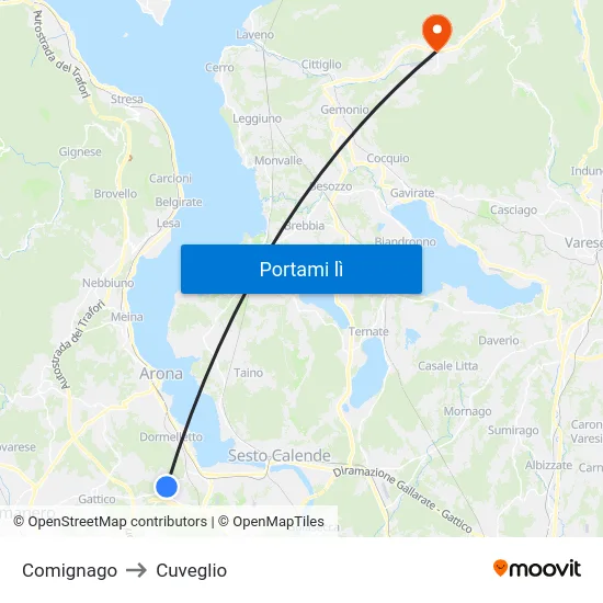 Comignago to Cuveglio map