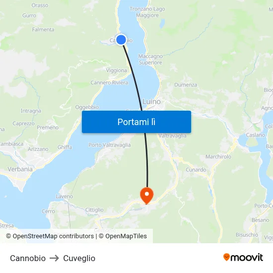 Cannobio to Cuveglio map