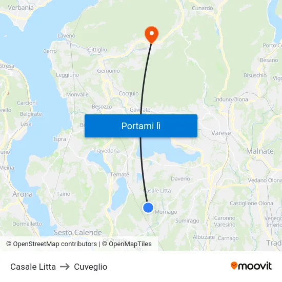 Casale Litta to Cuveglio map