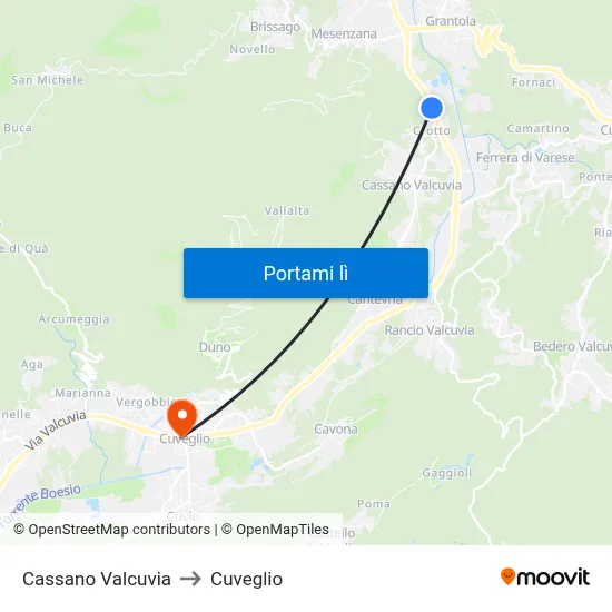 Cassano Valcuvia to Cuveglio map