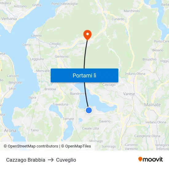 Cazzago Brabbia to Cuveglio map