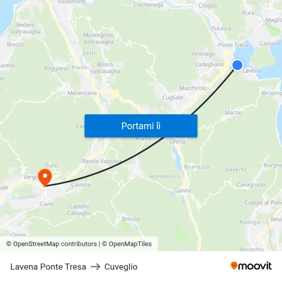Lavena Ponte Tresa to Cuveglio map