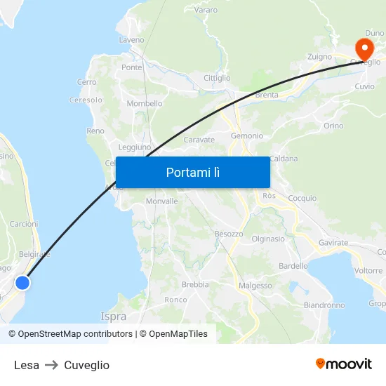 Lesa to Cuveglio map