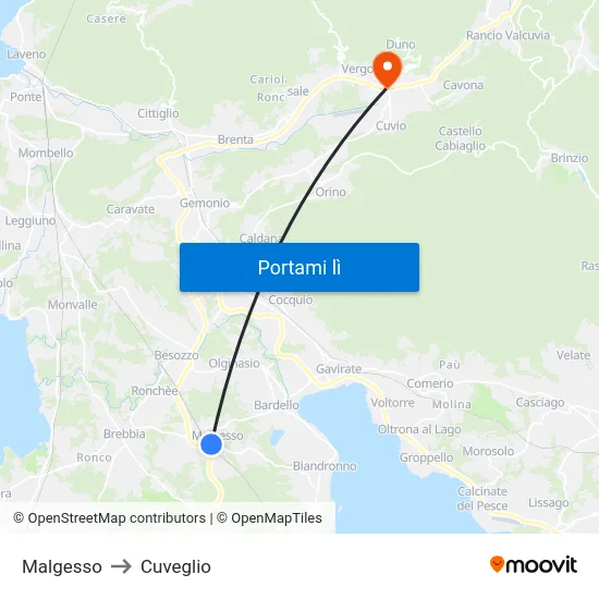 Malgesso to Cuveglio map