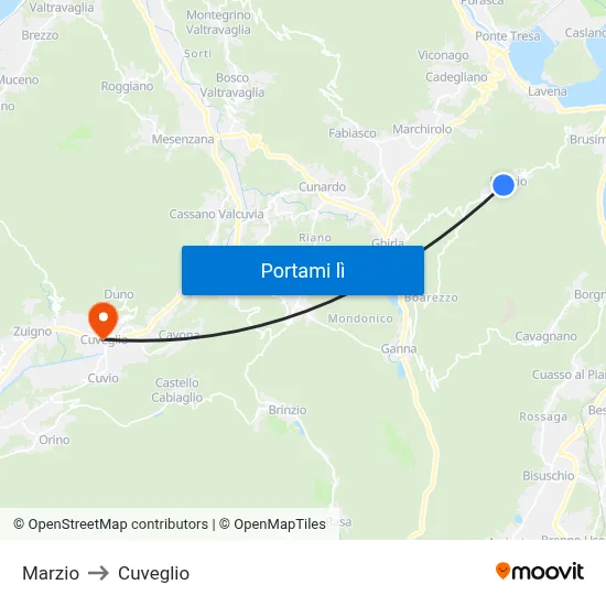 Marzio to Cuveglio map