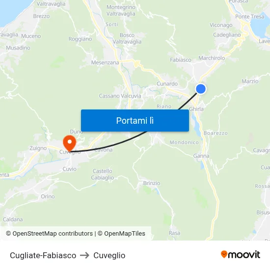 Cugliate-Fabiasco to Cuveglio map