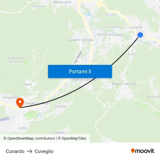 Cunardo to Cuveglio map