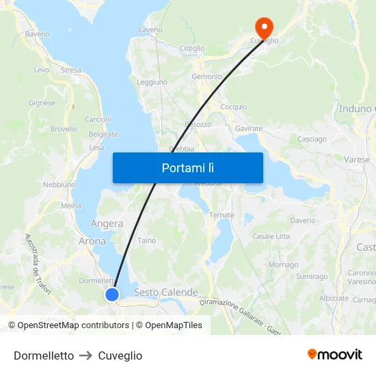 Dormelletto to Cuveglio map