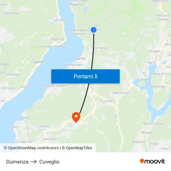Dumenza to Cuveglio map