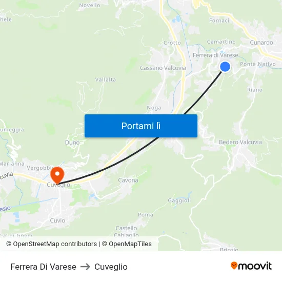 Ferrera Di Varese to Cuveglio map
