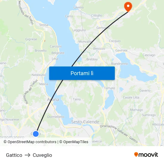 Gattico to Cuveglio map