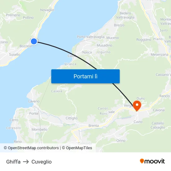 Ghiffa to Cuveglio map