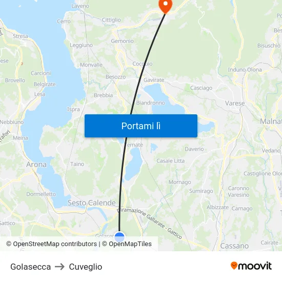 Golasecca to Cuveglio map