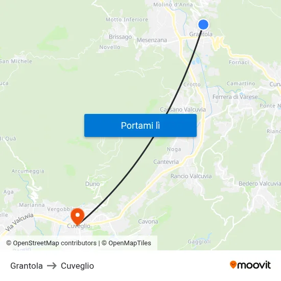 Grantola to Cuveglio map
