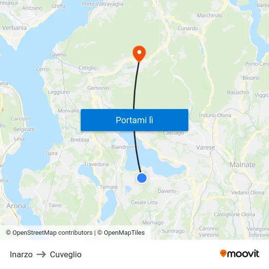 Inarzo to Cuveglio map