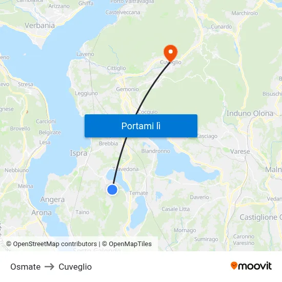 Osmate to Cuveglio map