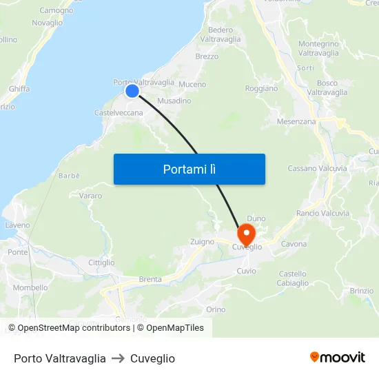 Porto Valtravaglia to Cuveglio map